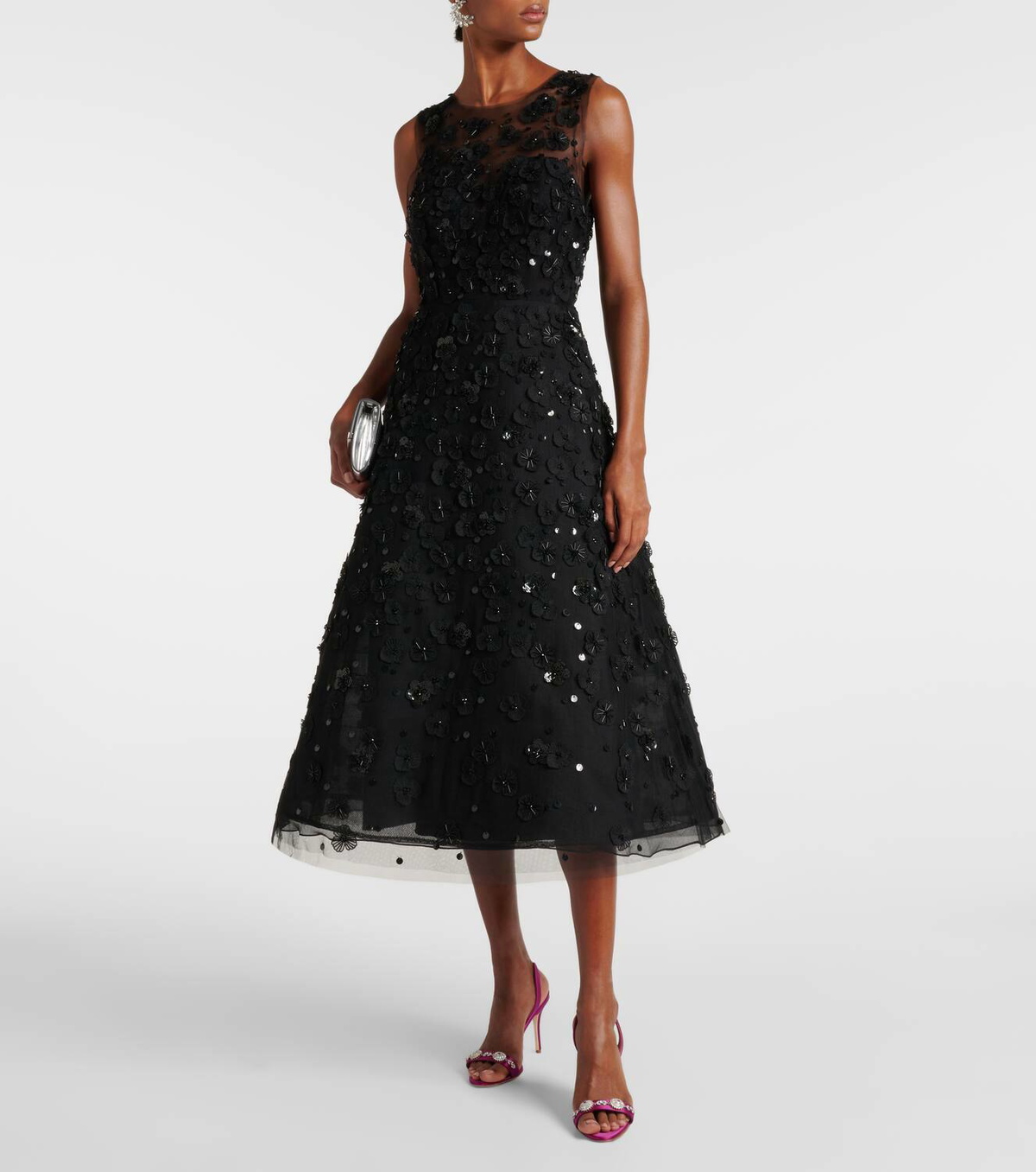 carolina herrera floral-embroidered tulle midi dress Floral-Embroidered Tulle Gown