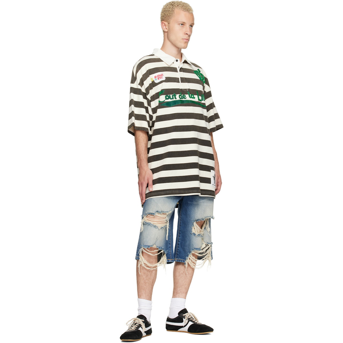 COÛT DE LA LIBERTÉ Black & White Connor Stripe Rugby Polo