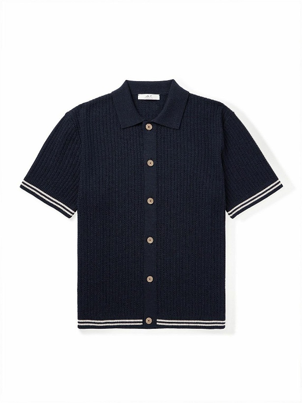Photo: Mr P. - Striped Knitted Merino Wool Shirt - Blue