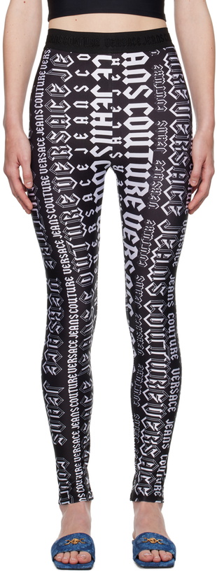 Photo: Versace Jeans Couture Black & White Logo-Printed Leggings