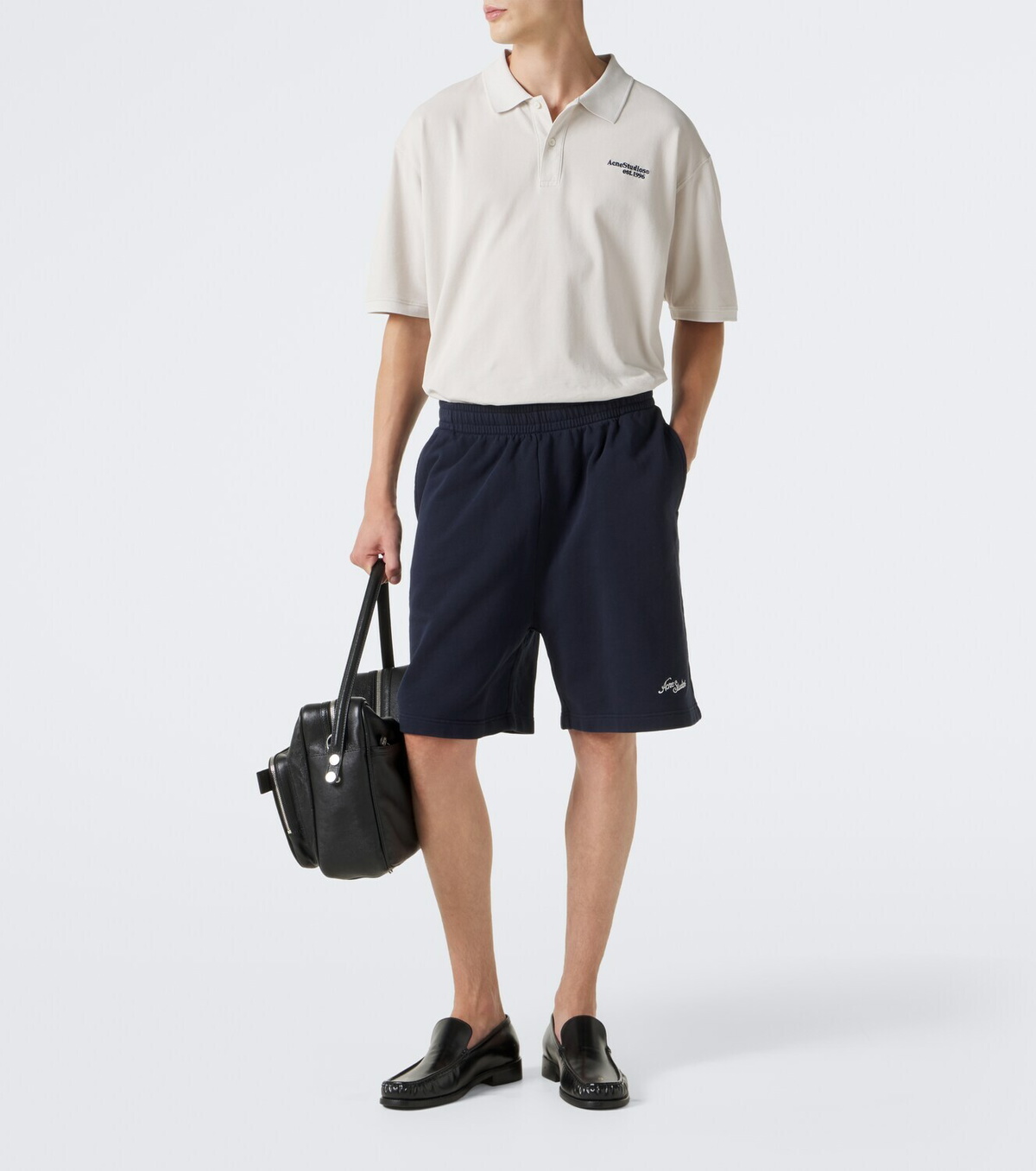 Acne Studios Logo embroidered cotton fleece shorts
