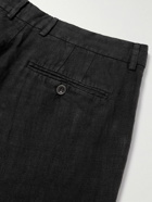 Mr P. - Steve Tapered Pleated Organic Cotton and Linen-Blend Trousers - Black