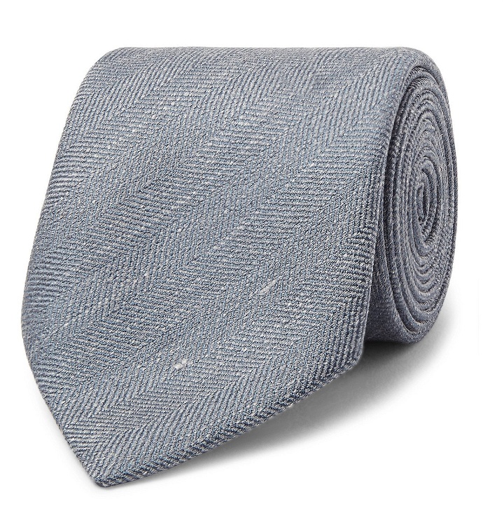 Photo: CHARVET - 7.5cm Herringbone Slub Silk and Linen-Blend Tie - Gray