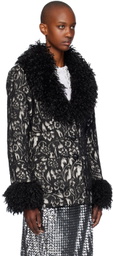 Anna Sui Black Curly Faux-Fur Trimmed Jacket