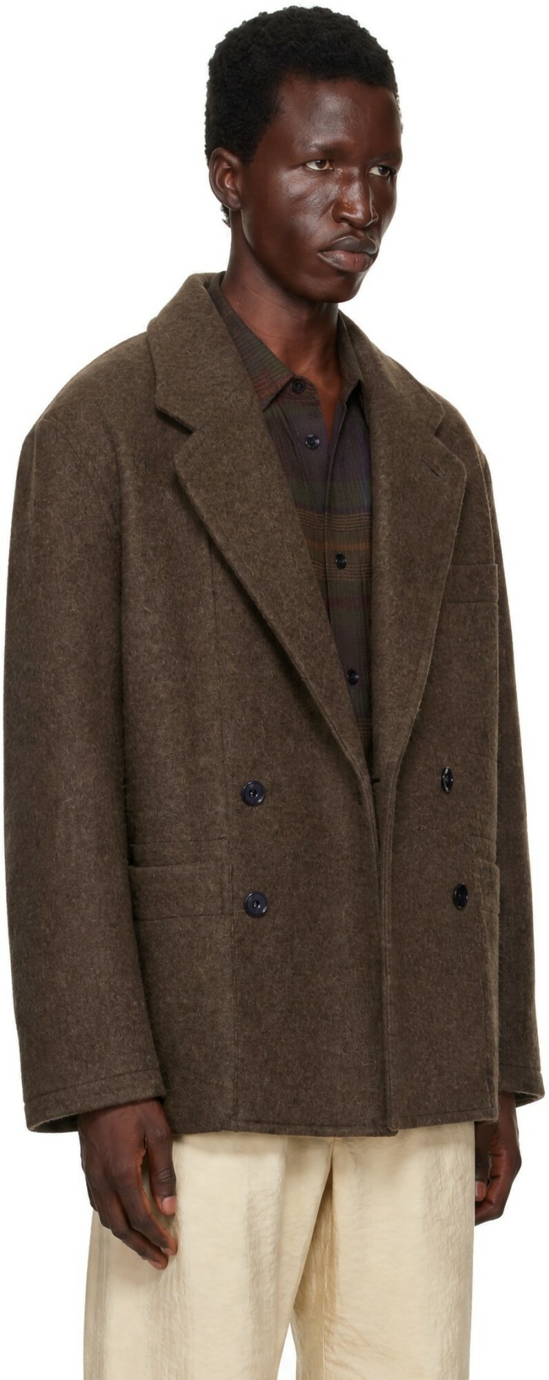 LEMAIRE Brown Short Double-Breasted Coat