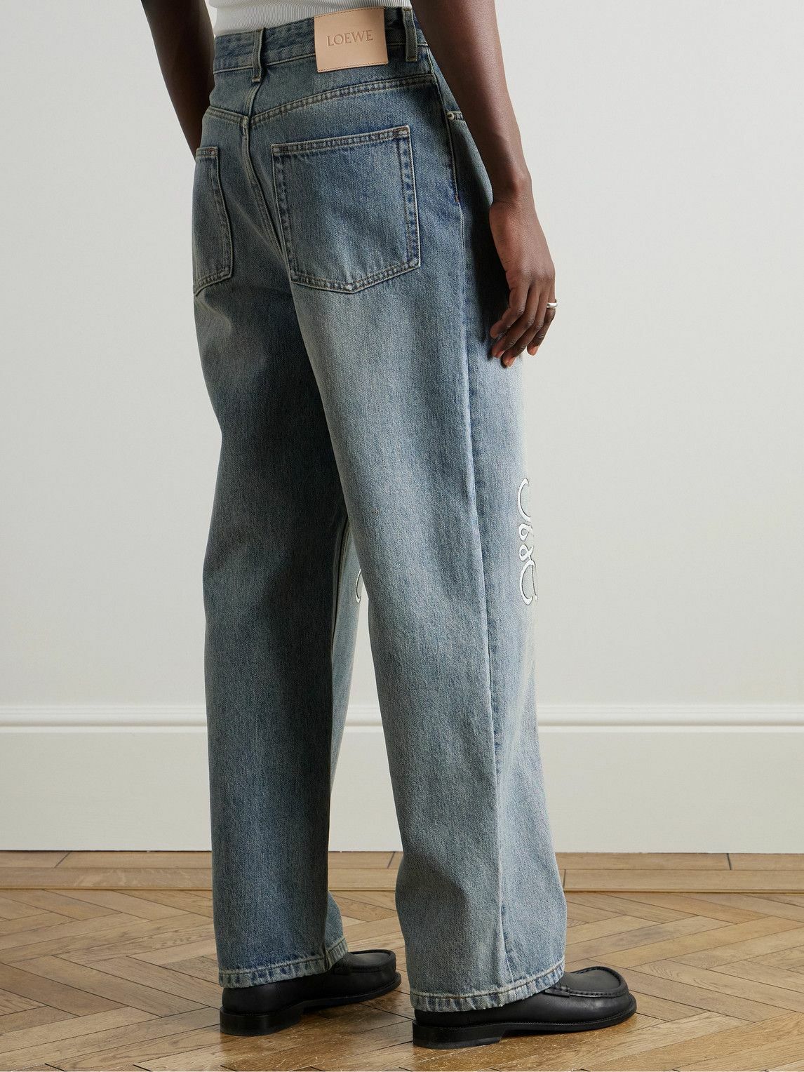 LOEWE - Straight-Leg Logo-Embroidered Distressed Jeans - Blue Loewe
