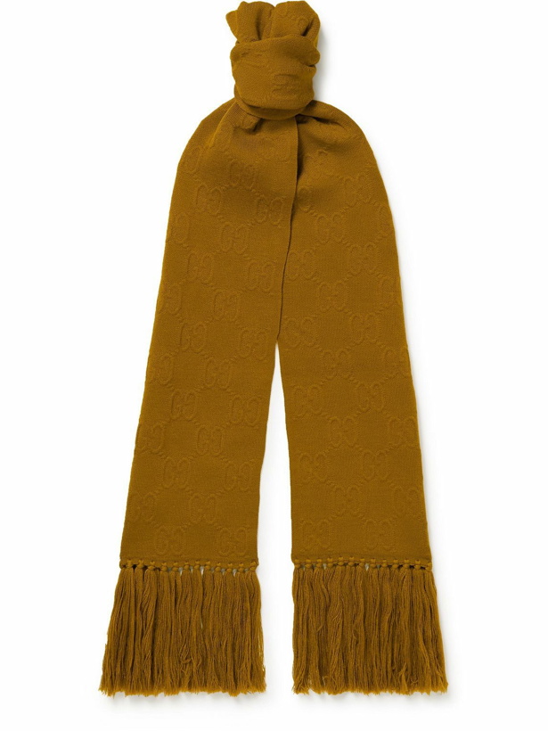 Photo: GUCCI - Fringed Logo-Jacquard Wool-Blend Scarf