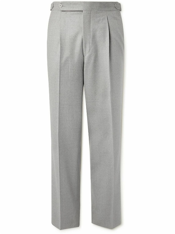 Photo: Stoffa - Straight-Leg Pleated Moss Wool-Flannel Trousers - Gray