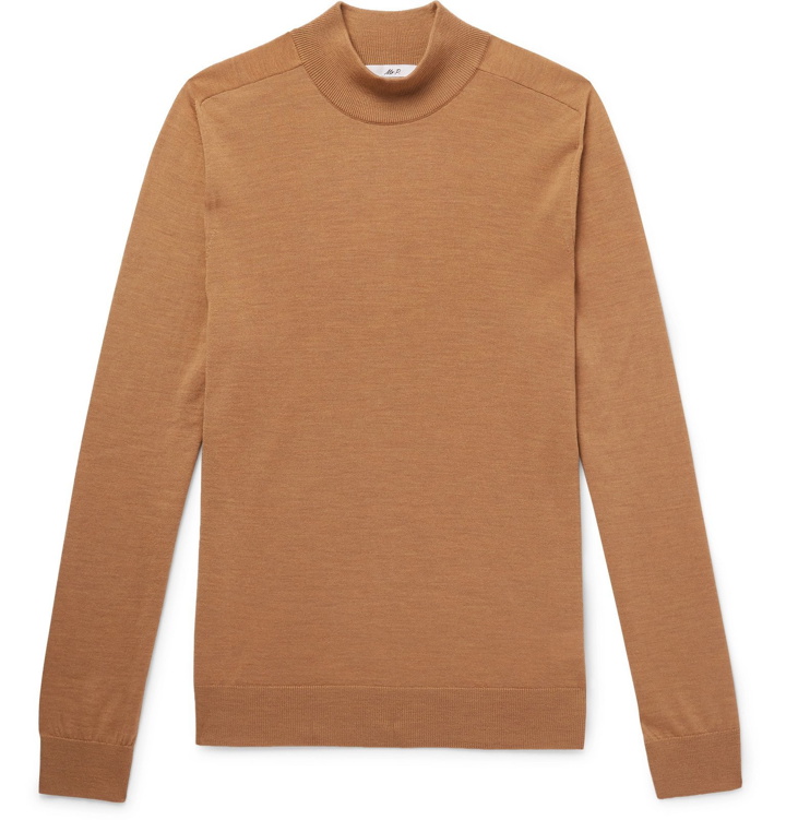 Photo: Mr P. - Merino Wool Mock-Neck Sweater - Brown