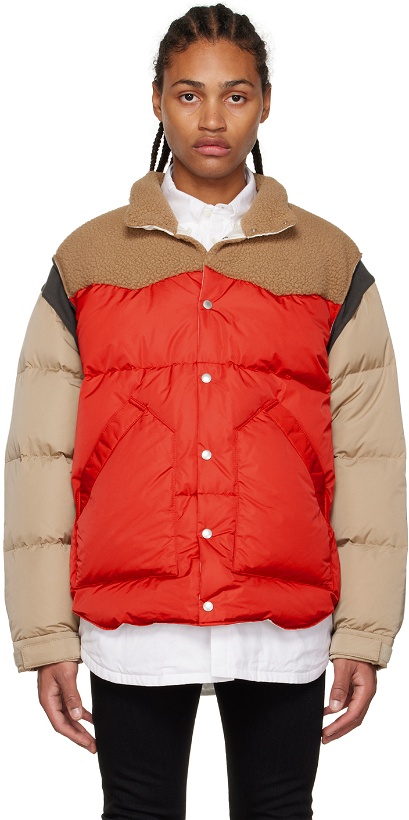 Photo: Undercover Red & Beige Paneled Down Jacket