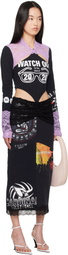 Marine Serre Black & Purple Regenerated T-Shirts & Lace Midi Dress
