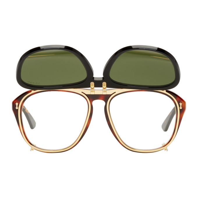 Gucci Tortoiseshell and Black Opulent Luxury Flip-Up Sunglasses Gucci