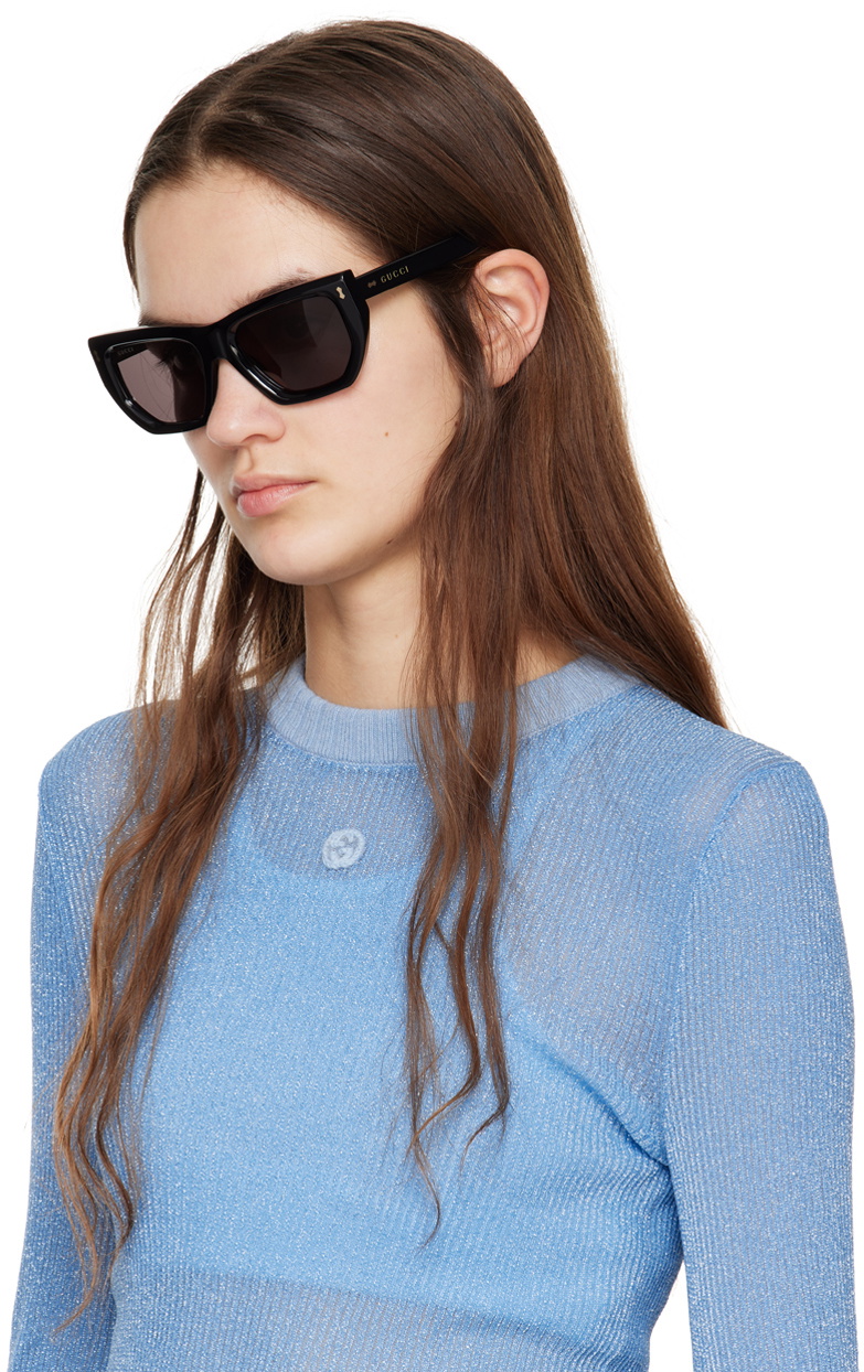 Gucci Black Rivetto Geometrical Acetate Sunglasses Gucci