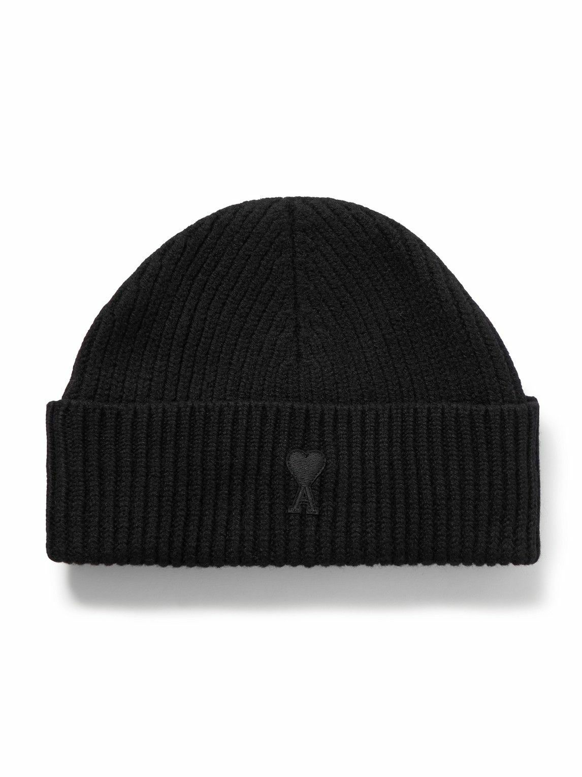 AMI PARIS - Logo-Appliquéd Ribbed Virgin Wool Beanie