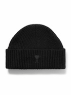 AMI PARIS - Logo-Appliquéd Ribbed Virgin Wool Beanie