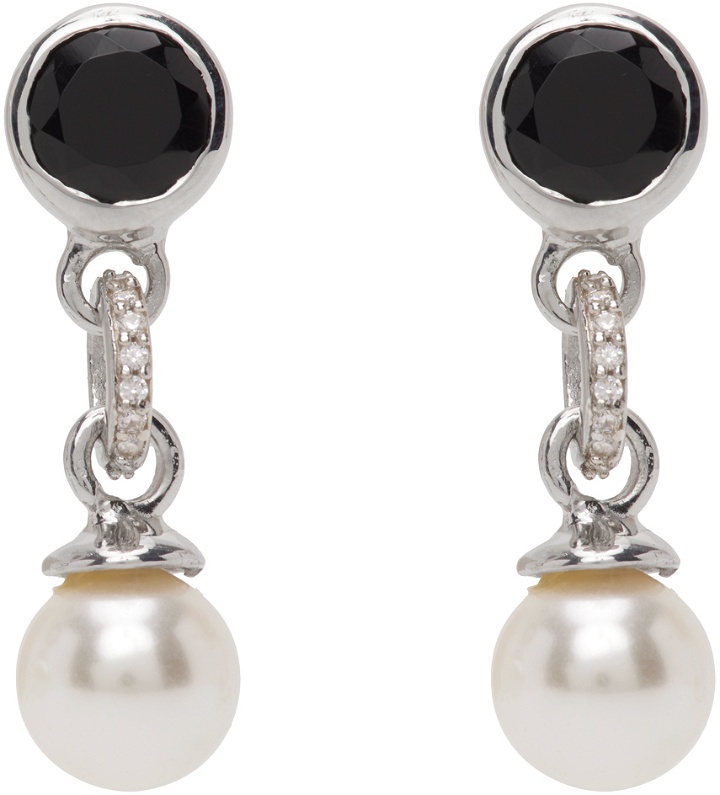 Photo: VEERT SSENSE Exclusive White Gold Onyx Pearl Earrings