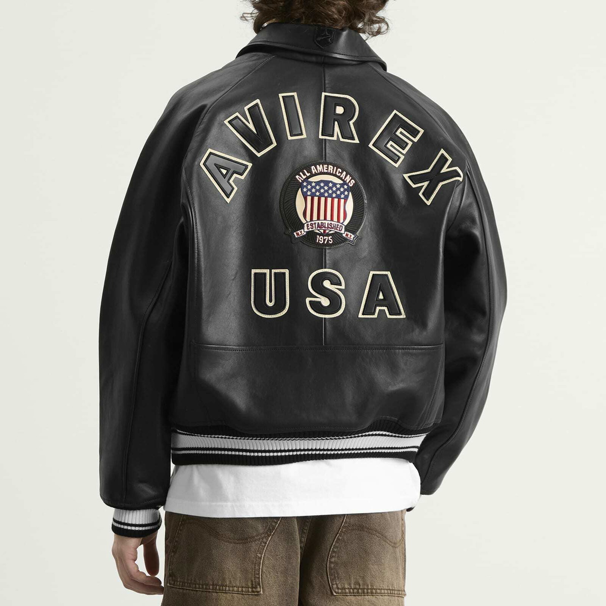 Avirex Men's Icon Leather Jacket in Jet Black