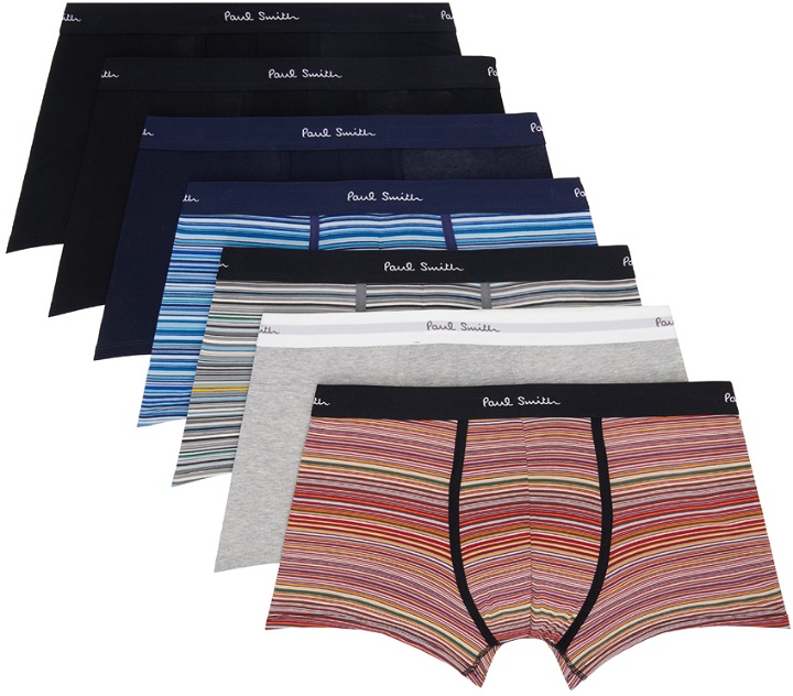 Photo: Paul Smith Seven-Pack Multicolor 'Signature Stripe' And Plain Boxers