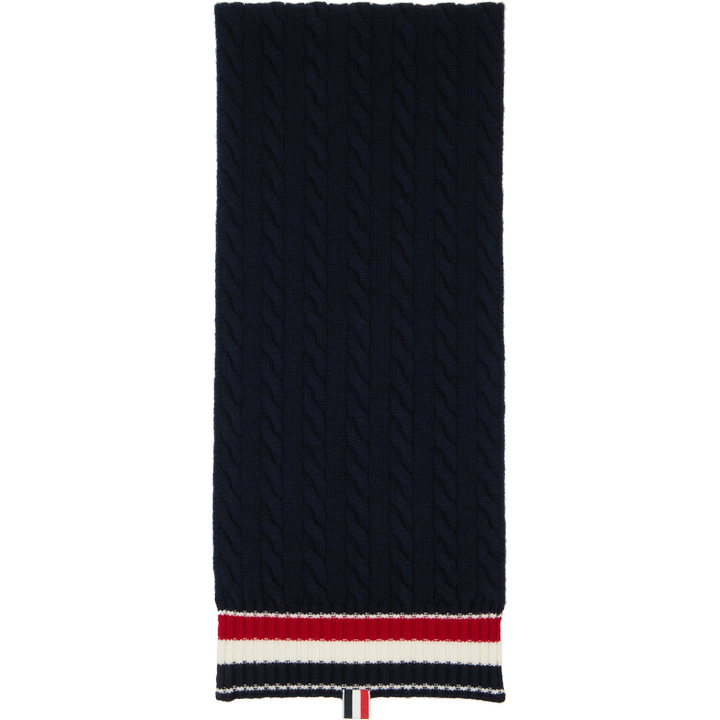 Photo: Thom Browne Navy Cable Knit Wool Scarf