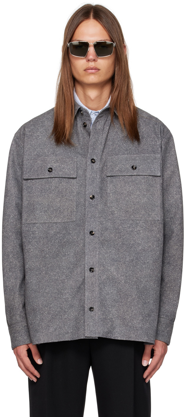 Bottega Veneta Gray Printed Leather Shirt Bottega Veneta