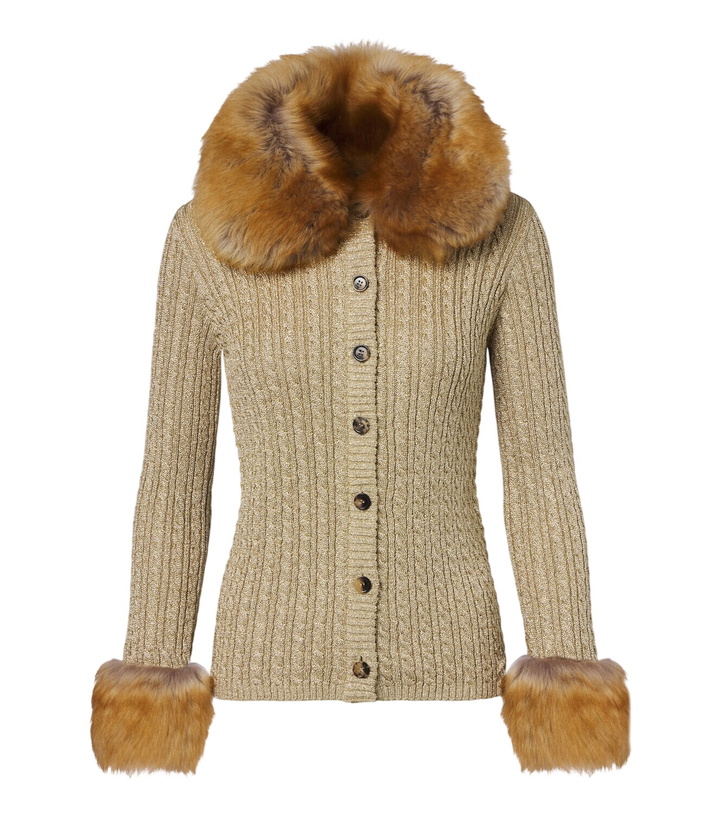 Photo: Saint Laurent Cable-knit shearling-trimmed cardigan