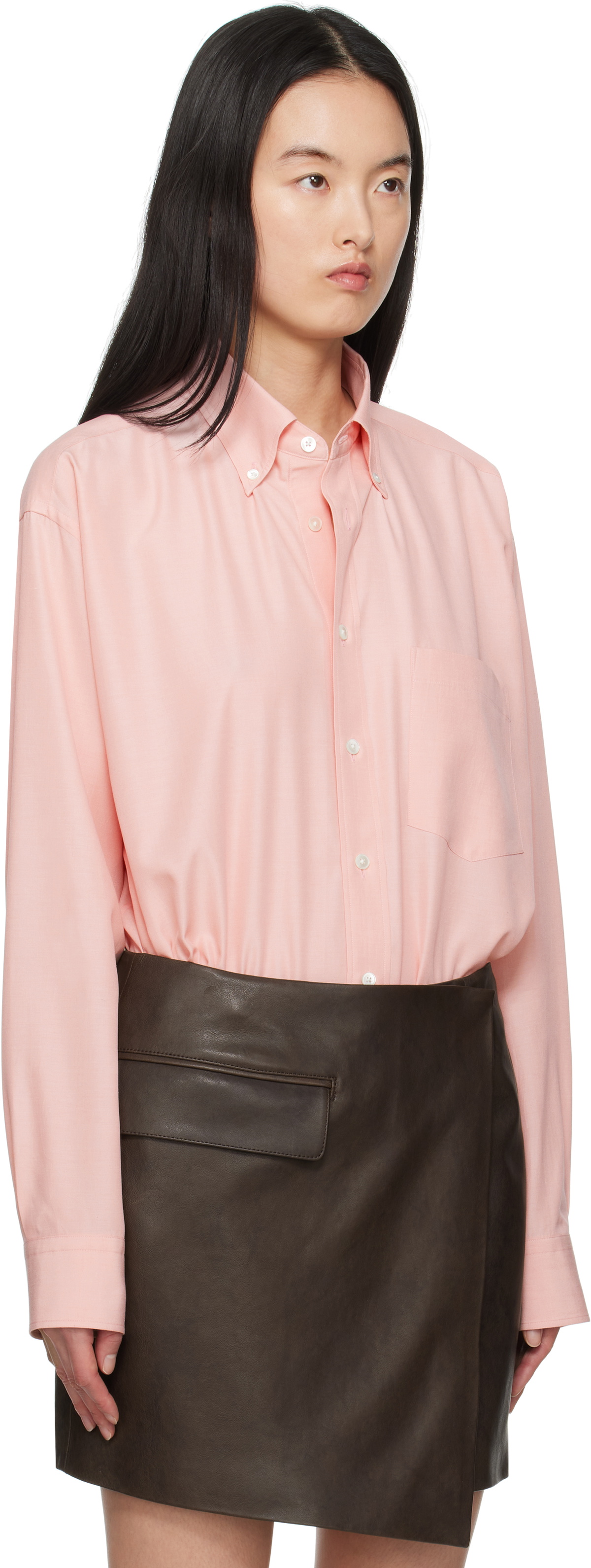 AURALEE Pink Silk Broad Button Down Shirt