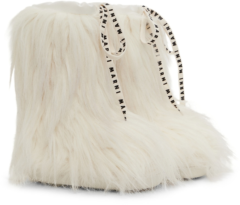 Marni Kids White Furry High Boots