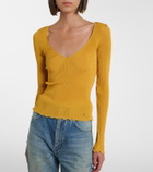 Saint Laurent Ribbed-knit silk top