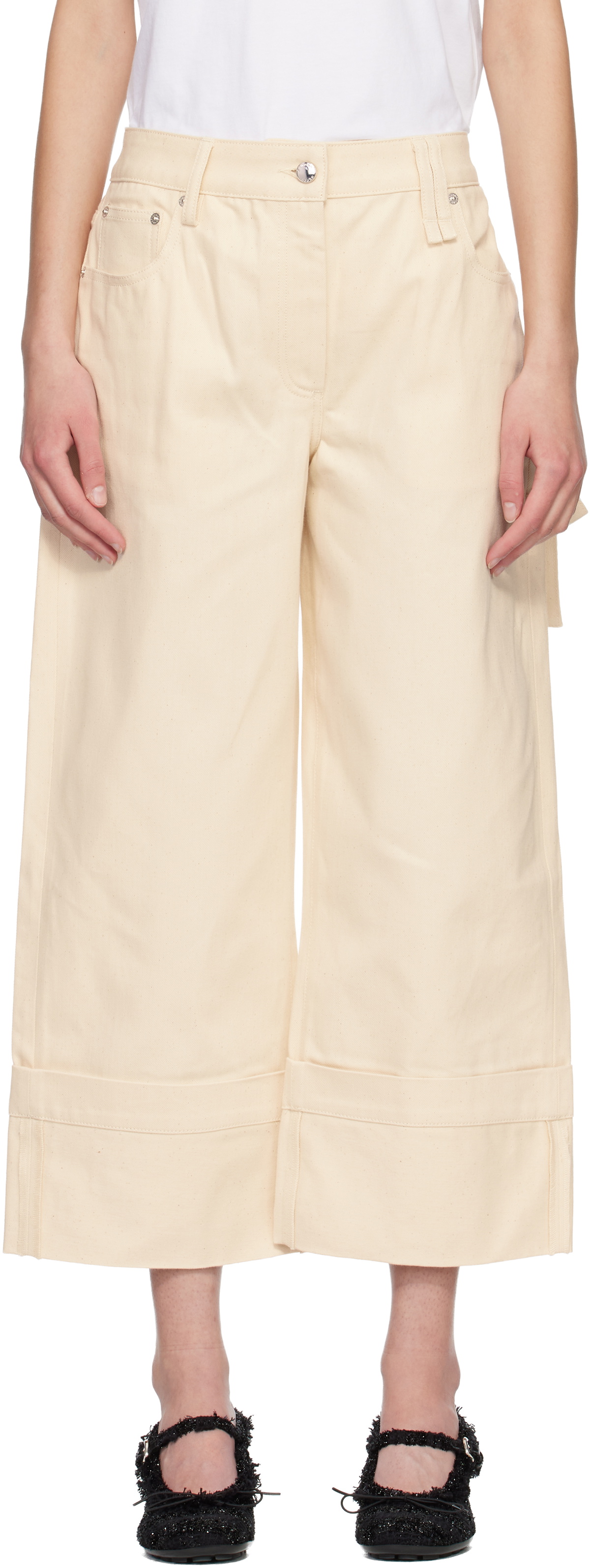 Simone Rocha Off-White Straight Leg Bow Loop Jeans