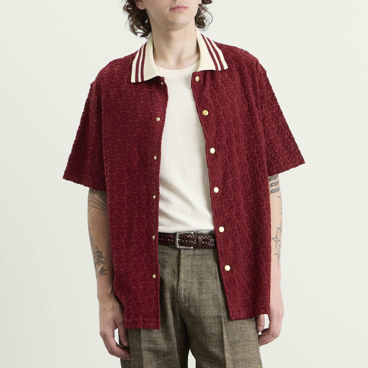 Drôle de Monsieur Men's Monogram Shirt in Wine