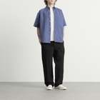 BEAMS Men's Oxford Button Down Half Sleeve Shirt in Blue Check