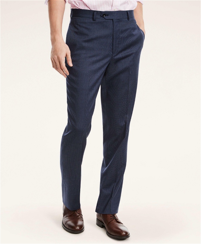 Photo: Brooks Brothers Men's Flex Regent-Fit Mini-Houndstooth Wool Trousers | Blue