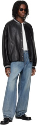 WOOYOUNGMI Black Leather Baseball Jacket