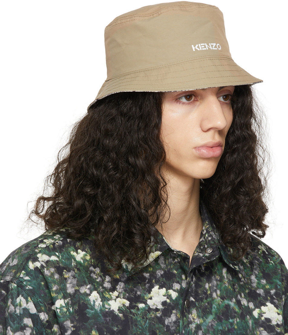 Kenzo Reversible Off-White & Taupe Python Bucket Hat Kenzo