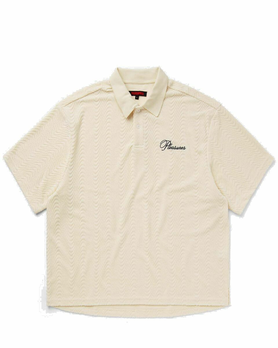 Photo: Pleasures Zen Terry Boxy Polo White - Mens - Polos