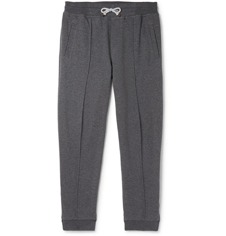 Photo: Brunello Cucinelli - Tapered Cotton-Blend Jersey Sweatpants - Men - Gray