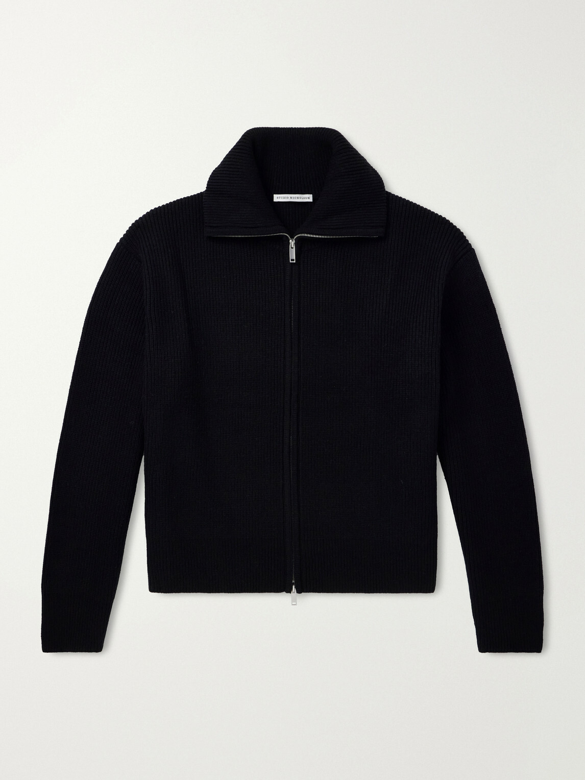 Studio Nicholson - Ribbed-Knit Merino Wool Zip-Up Cardigan - Black