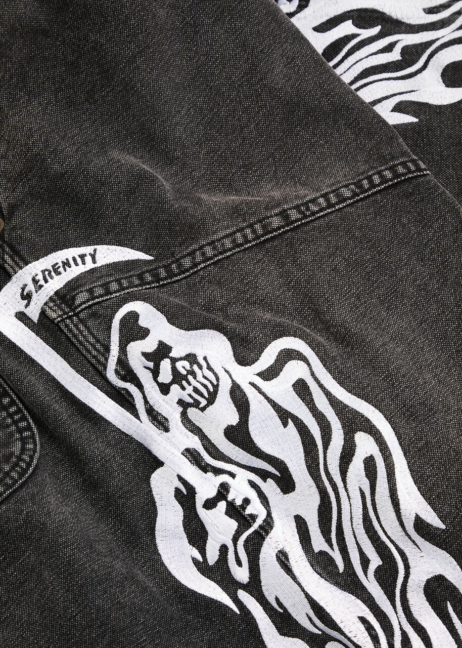 Warren Lotas Embroidered Denim Shorts Black