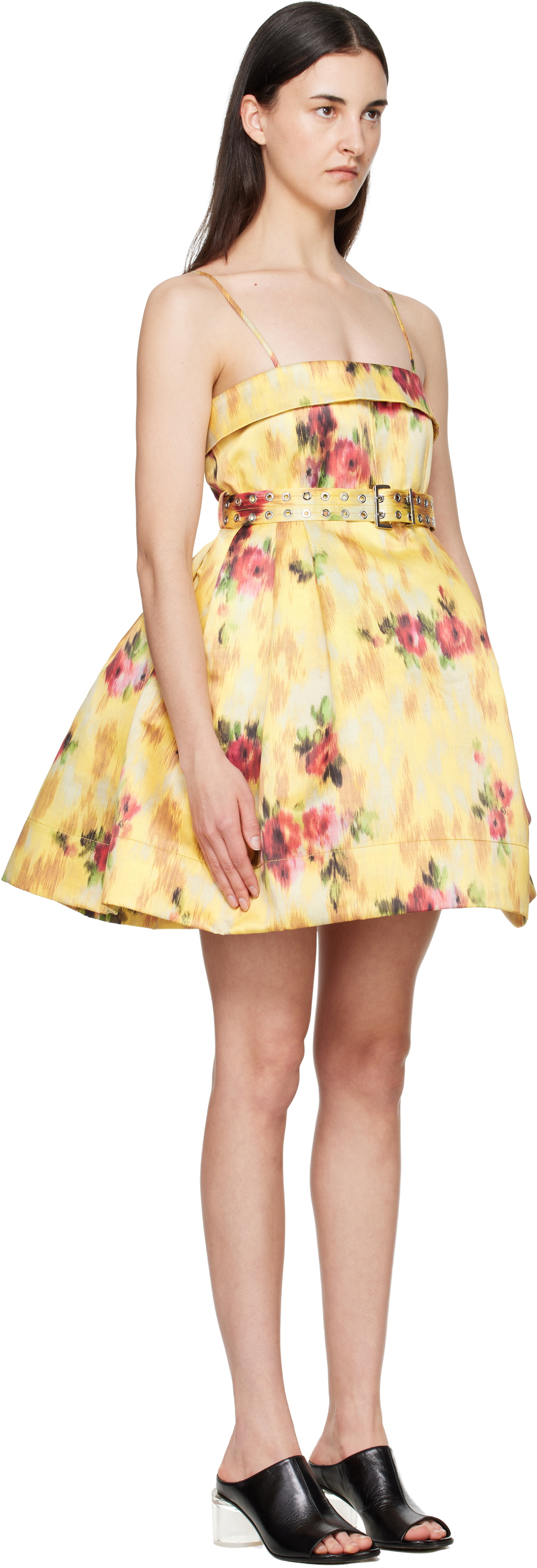 GANNI Yellow Printed Satin Minidress