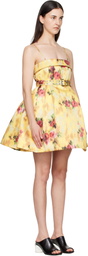 GANNI Yellow Printed Satin Minidress