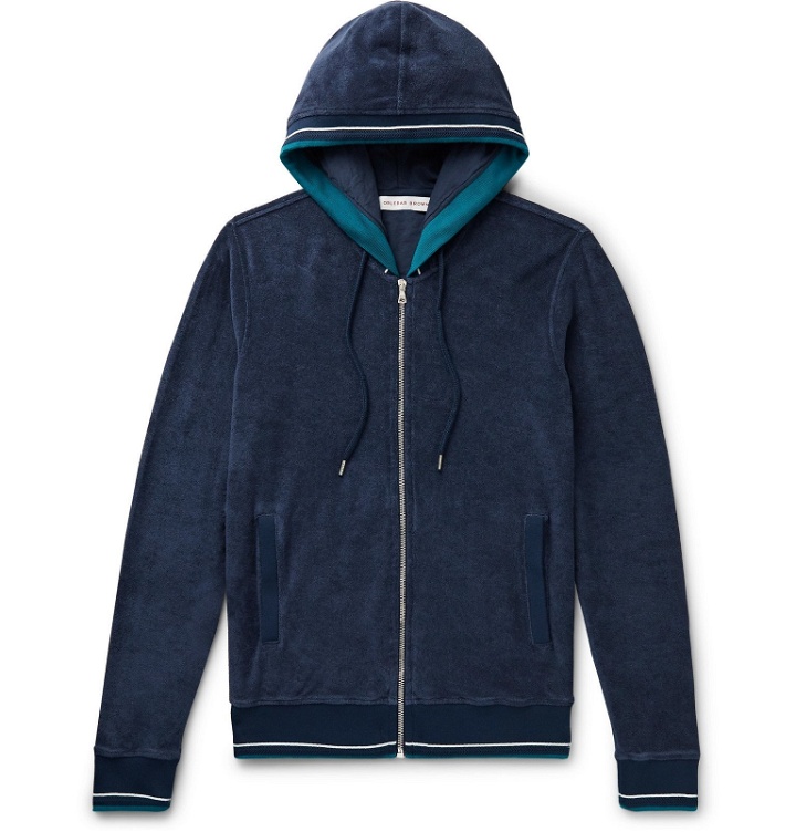 Photo: Orlebar Brown - Mathers Contrast-Tipped Cotton-Terry Zip-Up Hoodie - Blue