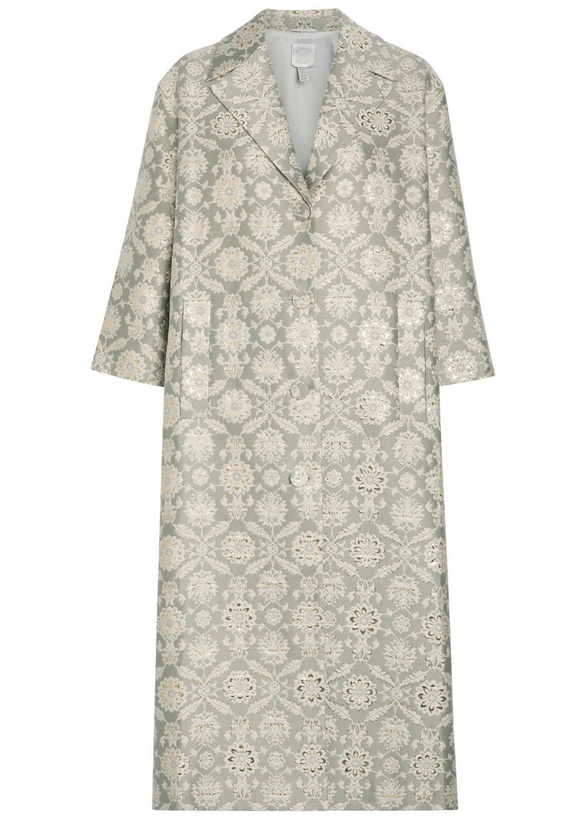Photo: Huishan Zhang Liliane Floral-jacquard Cotton-blend Coat Grey
