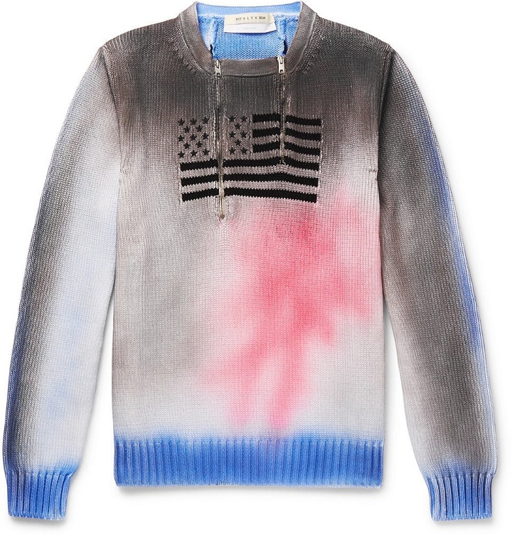 Photo: 1017 ALYX 9SM - Embroidered Spray-Painted Cotton Half-Zip Sweater - Multi