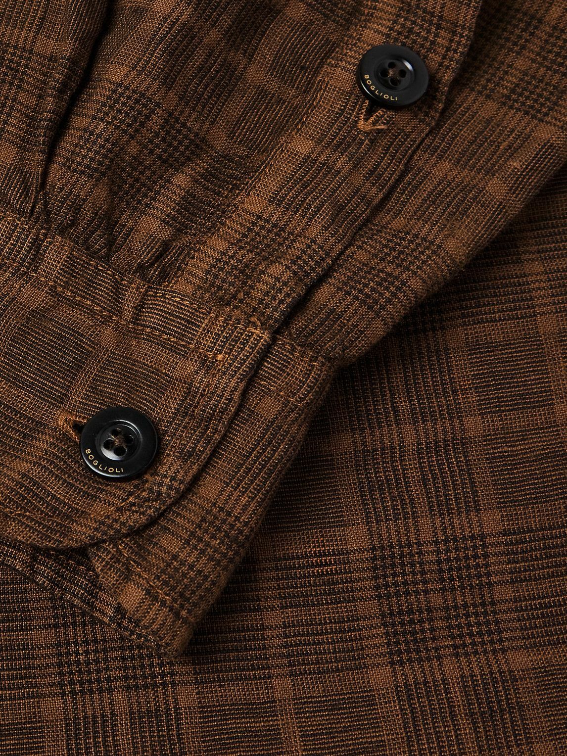 Boglioli - Camp-Collar Checked Linen Overshirt - Brown