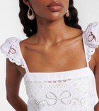 Self-Portrait Embroidered linen and cotton poplin minidress