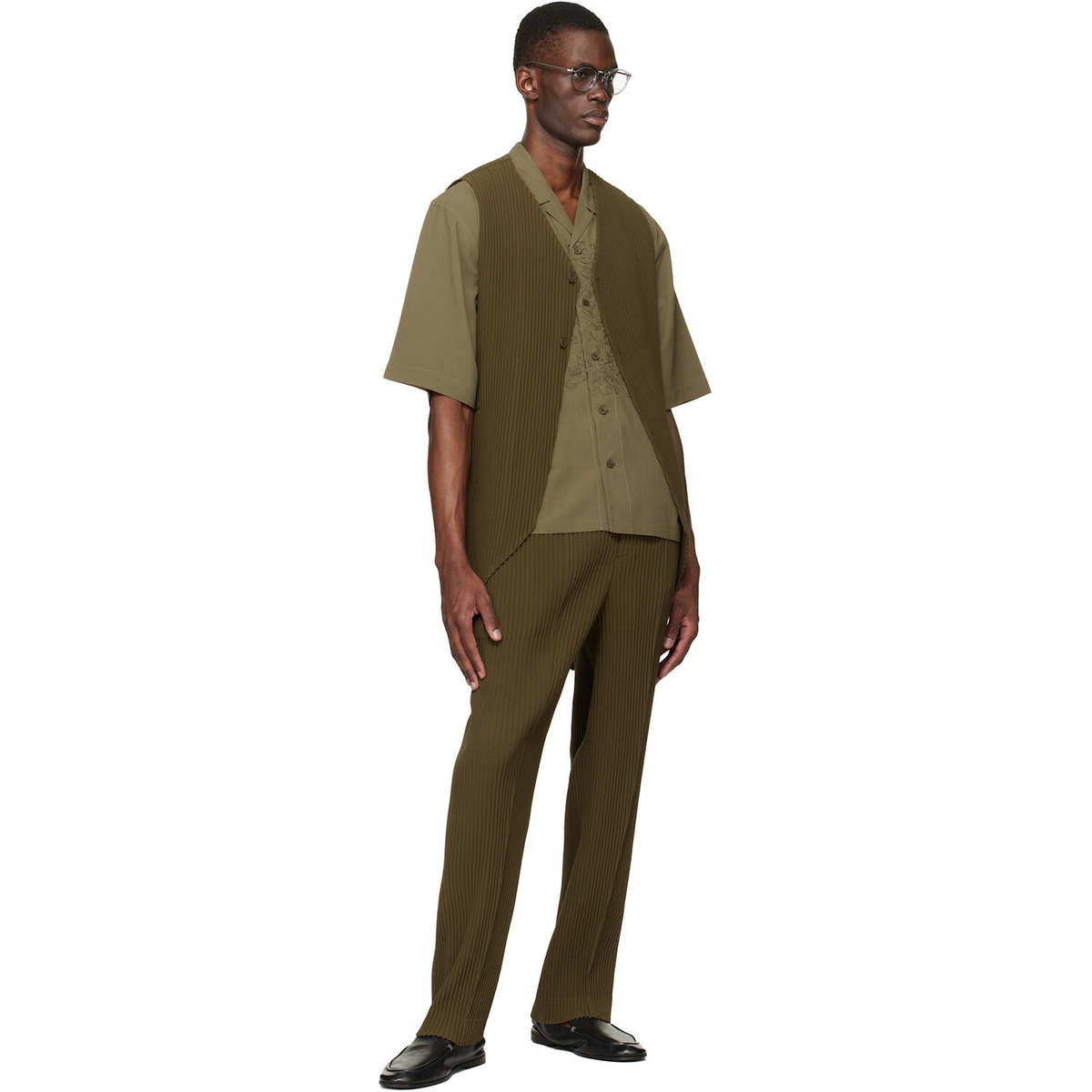 HOMME PLISSÉ ISSEY MIYAKE Khaki Tuxedo Pleats Trousers