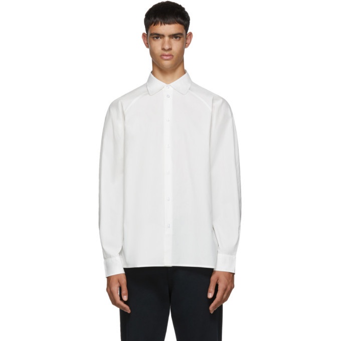 Photo: Random Identities White Raglan Sleeve Button Up Shirt