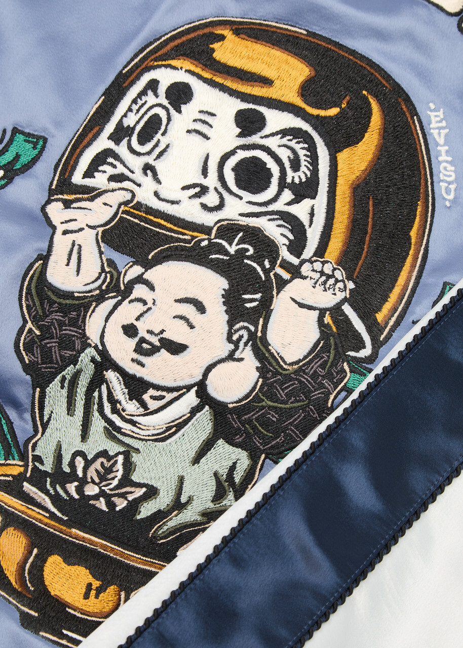 Evisu Souvenir Satin Varsity Jacket Dark Blue