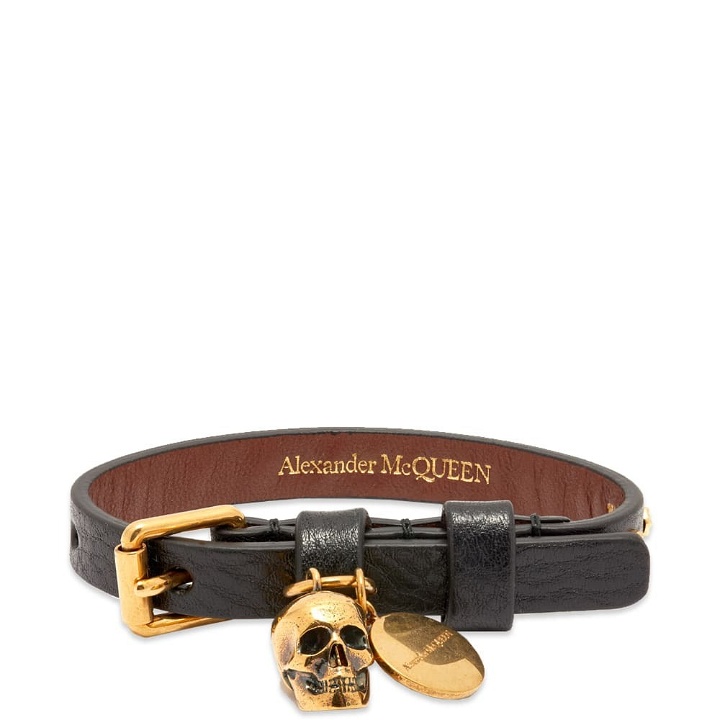 Photo: Alexander McQueen Men's Stud Single Wrap Skull Bracelet in Black/Gold