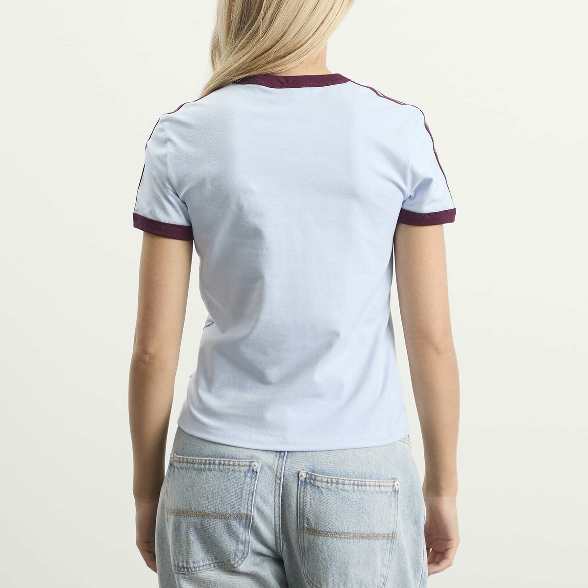 Adidas Women's 3S T-Shirt in Crystal Sky/Maroon